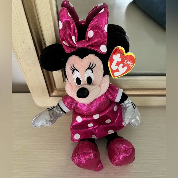 TY Beanie Baby Disney MINNIE MOUSE Sparkle NWT Pink Polka Dot - Picture 1 of 3